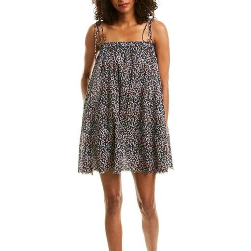 Elan Women's S Small A-Line Babydoll Mini Dress Floral Print Raw Hem Adjustable